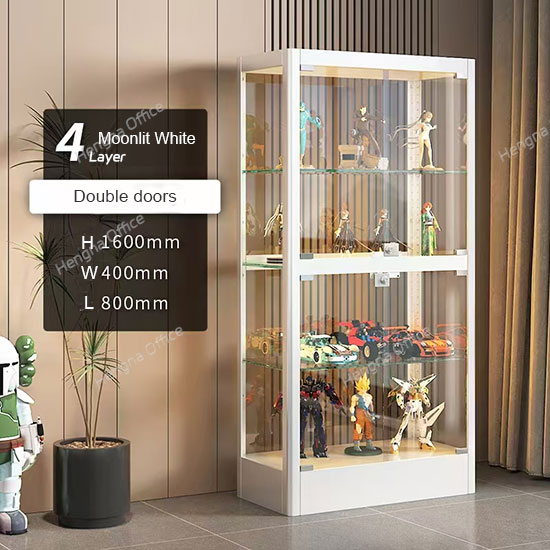 Dustproof 4-Tier Glass Display Cabinet for Living Room Double Doors