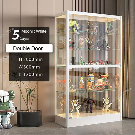 White Curio Cabinet for Anime Figures & Collectibles – Double Door Display Case
