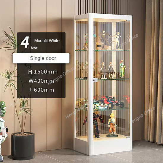 Steel display cabinet with adjustable glass shelves