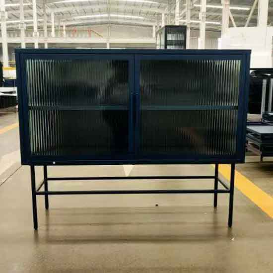 Black metal display cabinets