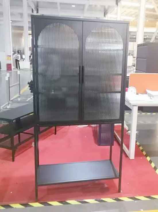 Arched Glass Door Storage Cabinet: Modern Black Metal Display Cabinet for Stylish Storage