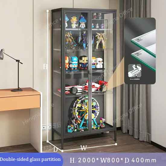Black Metal Display Cabinets with Glass Panels