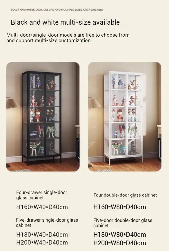 Commercial Grade Tempered Glass Display Case – Heavy Duty Steel Showroom Cabinet (Black/White)