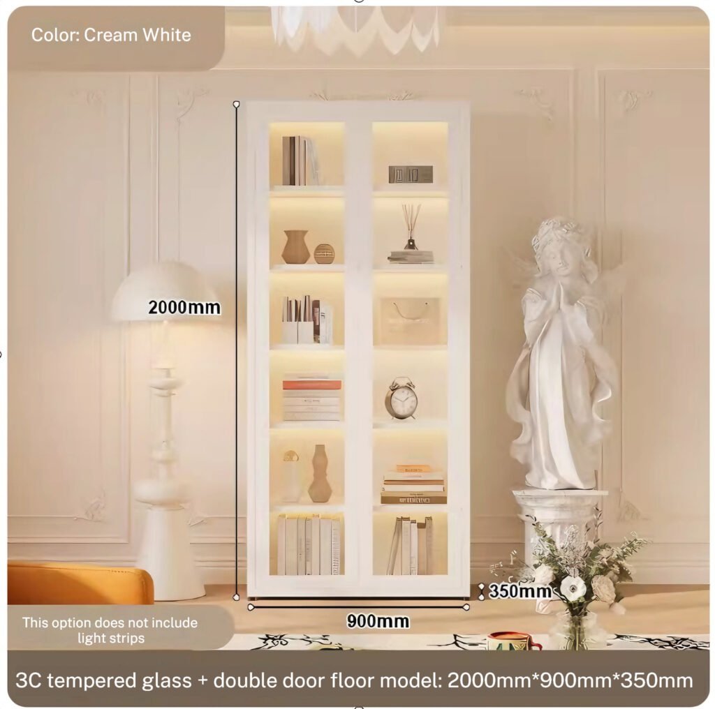 Modern Cream White 2-Door Glass Display Cabinet 2000mm Height