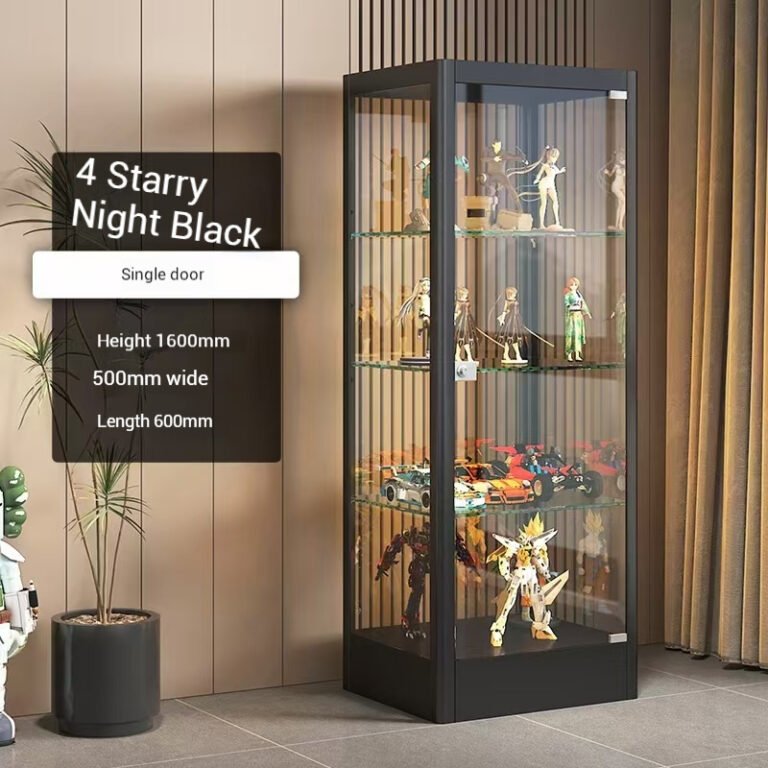 Single Door Black Metal Glass Display Tower for Merchandise Racks & Displays – Wholesale Retail Showroom Cabinet