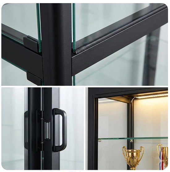 Adjustable tempered glass shelves for trophy and medal showcase