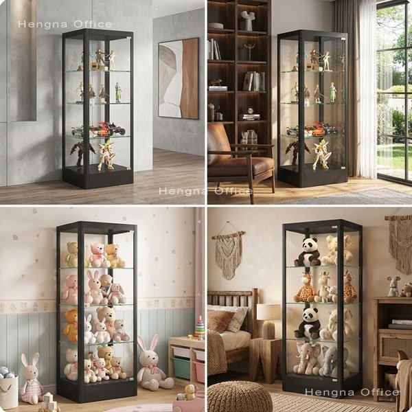 Custom OEM glass display cabinet with powder-coated cold-rolled steel frame for luxury watch brand