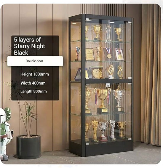 Wholesale Awards & Trophies Lockable Glass Trophy Case with Sleek Metal Frame – 5-layer
