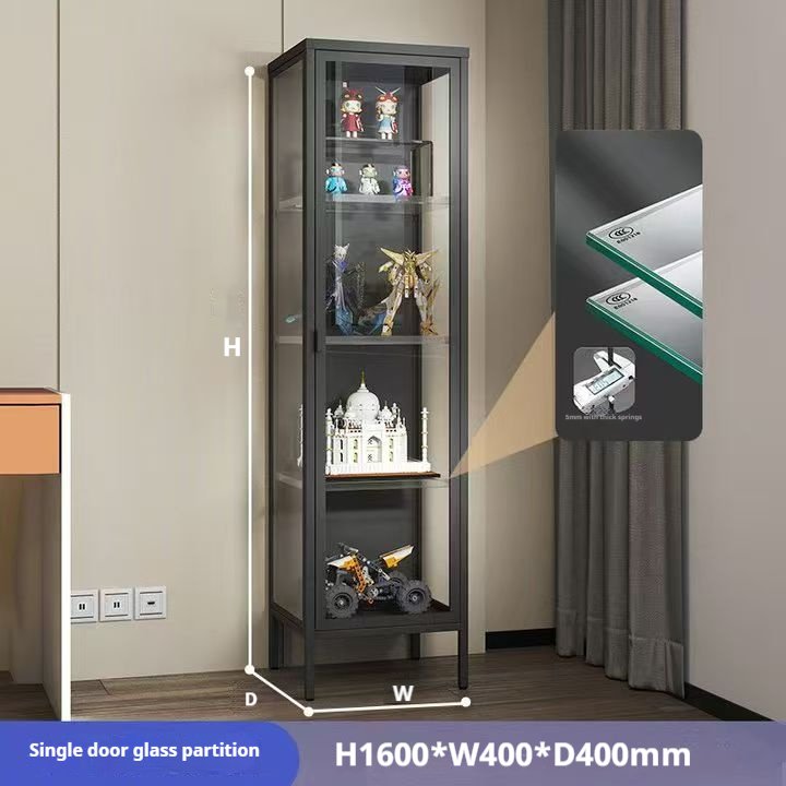 63″ Tall LED Glass Display Cabinet with Metal Frame, 4-Shelf Narrow Curio Cabinet for Collectibles & Home Display