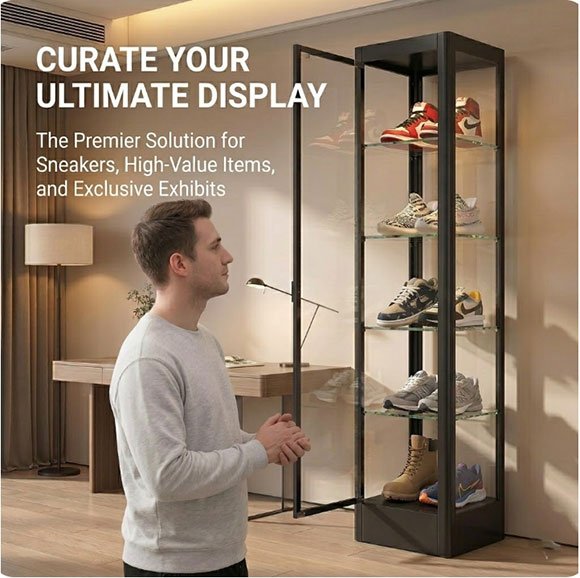 Steel Display Cabinet in Sneaker Boutique - Glass Door, Lockable Display Case