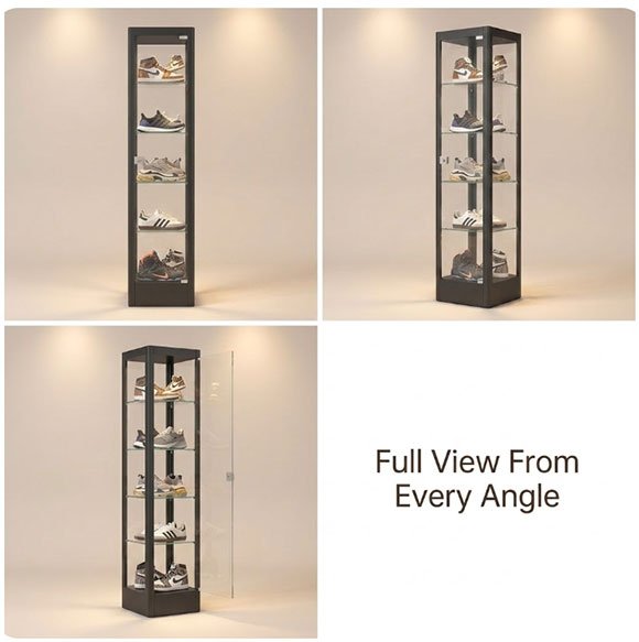 Cold-Rolled Steel Frame Display Cabinet - Powder-Coated Surface, 72 Inches Tall