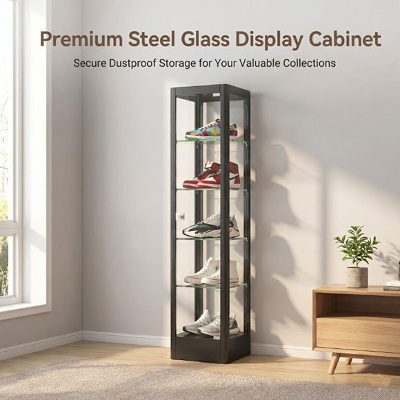 Steel Display Cabinet, Lockable Tempered Glass, 72″ Tall — Sneaker Collector Display Manufacturer