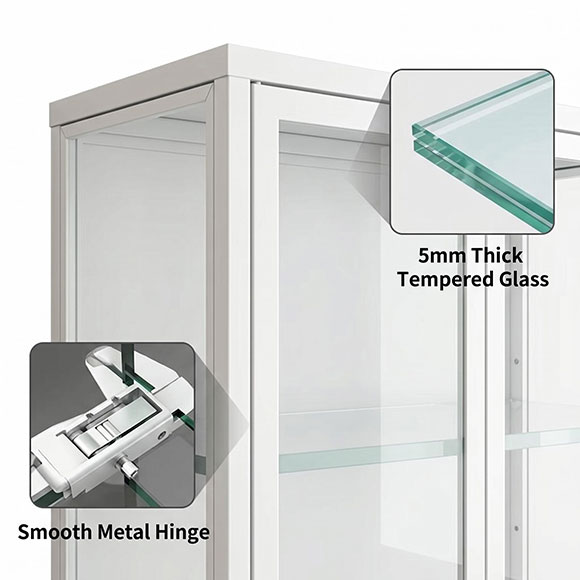 metal hinge on tempered glass door trophy cabinet