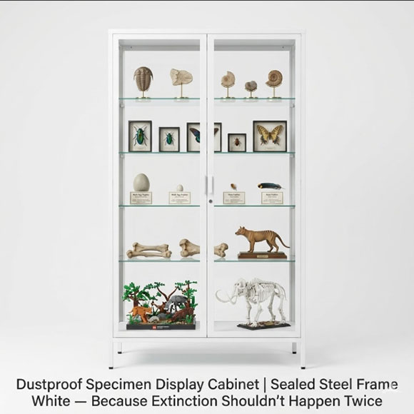 Dustproof Specimen Display Cabinet Sealed Steel Frame White — Because Extinction Shouldn’t Happen Twice