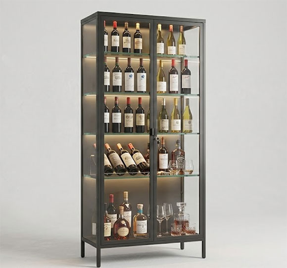 Elegant Black Glass Display Cabinet — 71″ Tall 5-Tier Floor Standing Lockable for Home Wine & Living