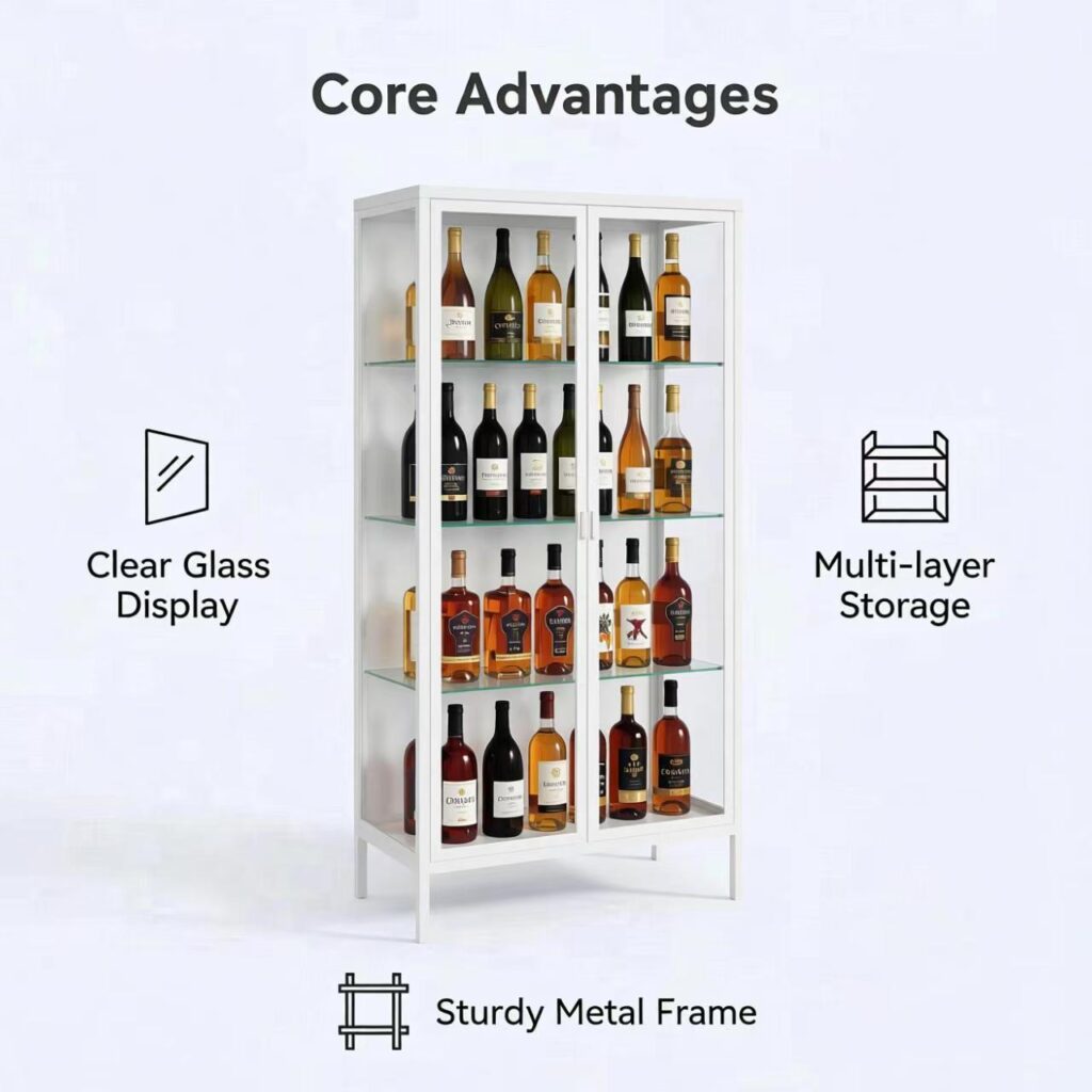 6-tier adjustable glass shelf wine display showcase core advantages
